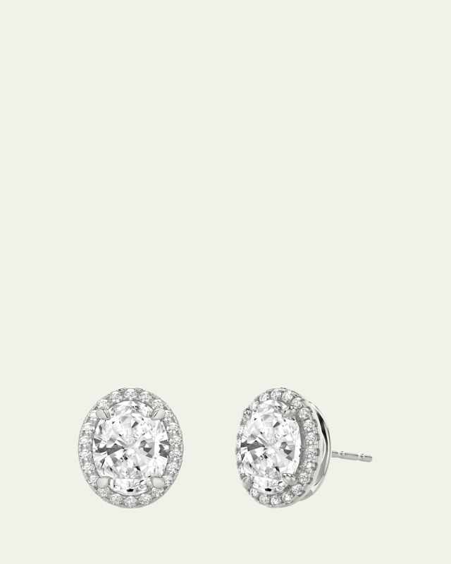 14K White Gold Oval Halo Lab Grown Diamond Stud Earrings, 1.00tcw